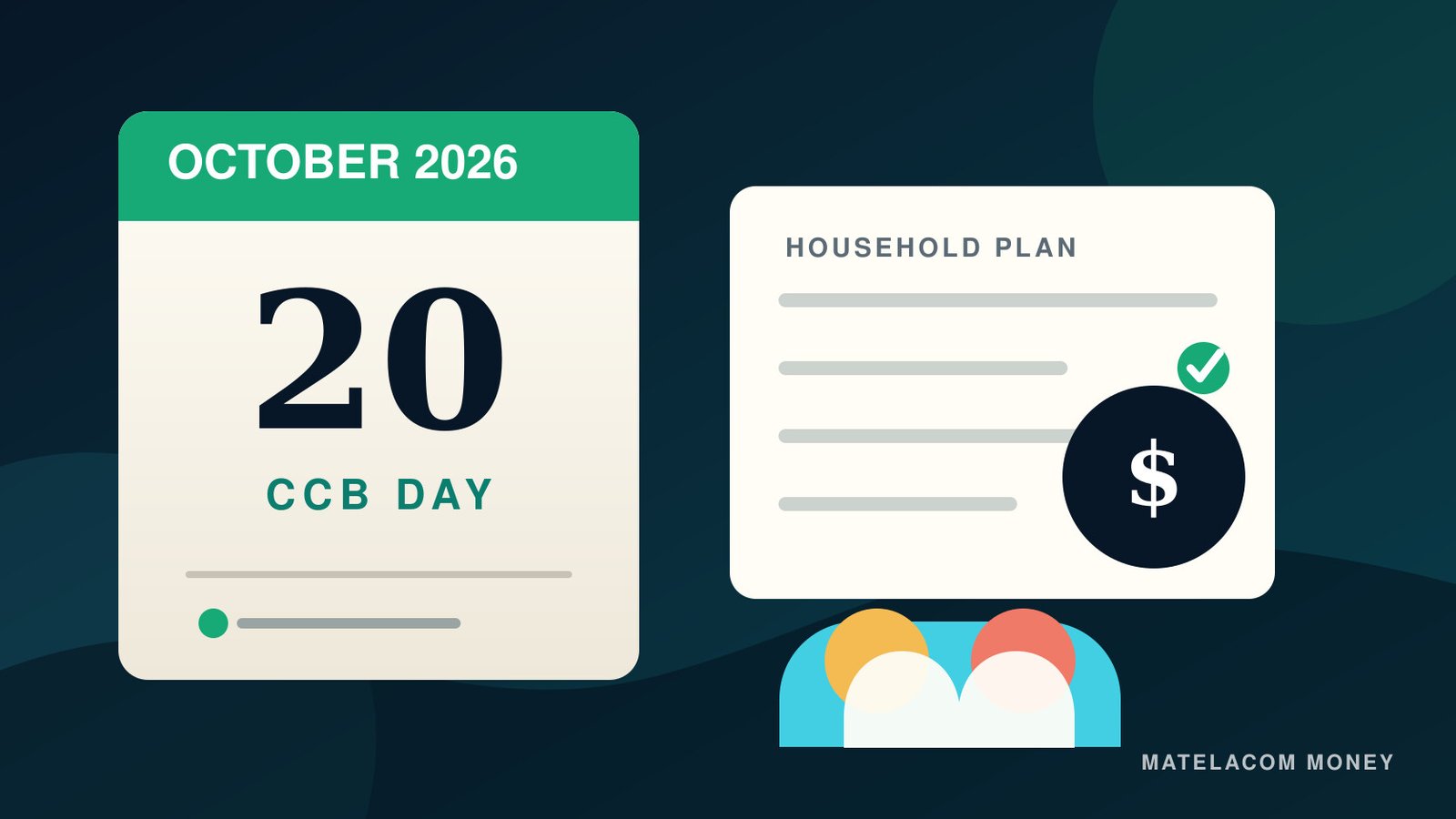 October 20 calendar beside a household budget and family illustration