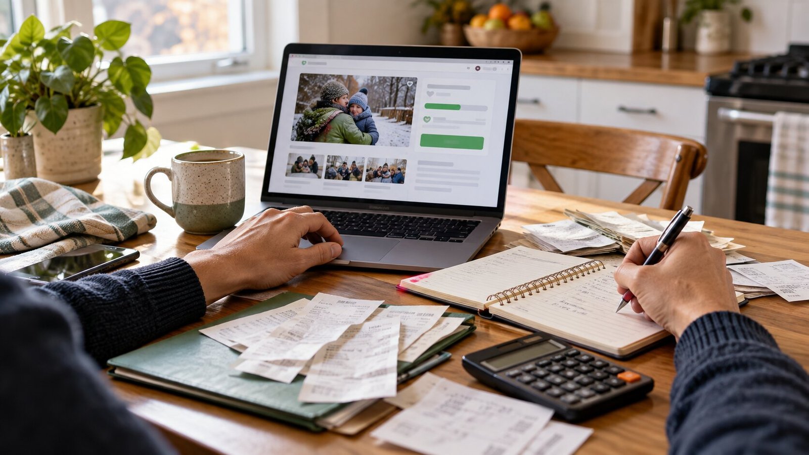 Household reviewing an online crowdfunding fundraiser and tax records