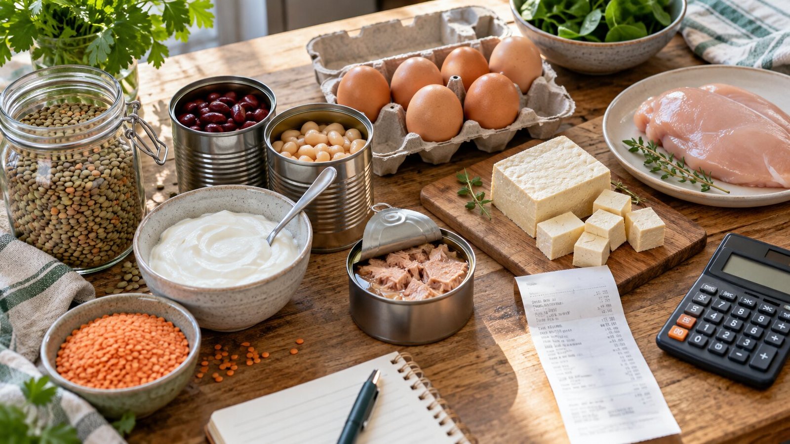 Groceries, receipt and calculator